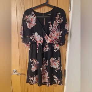 Black Dress with Pink Floral Design